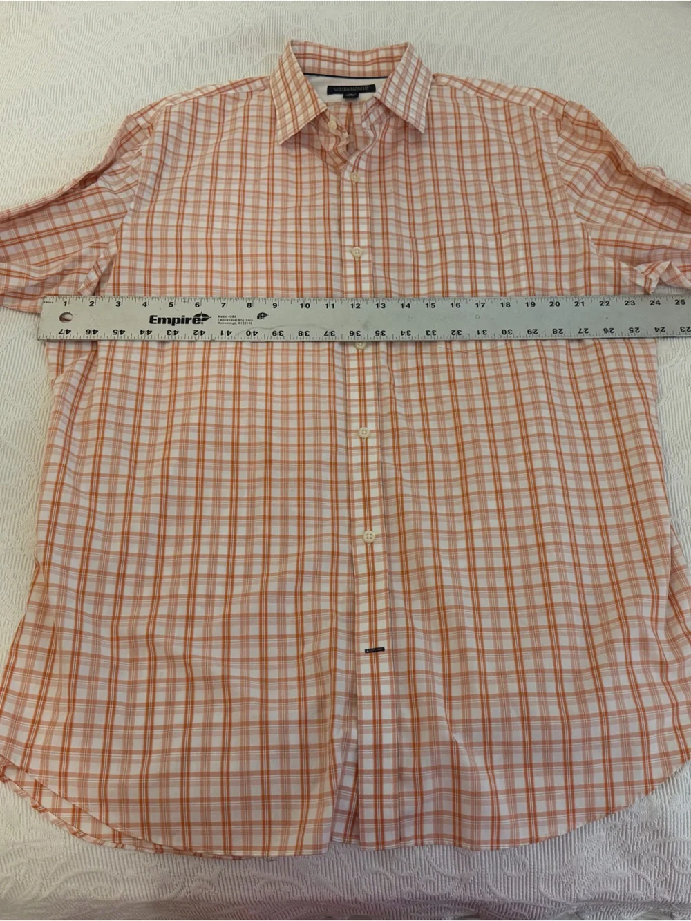 Banana Republic Non-Iron Classic Fit Plaid Orange/White Dress Shirt XL 17.5
